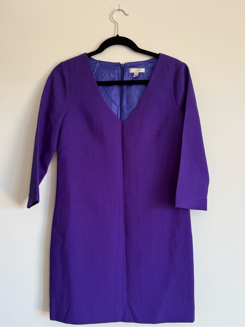 Vibrant Purple V-Neck Wool Sheath Dress by J. Crew